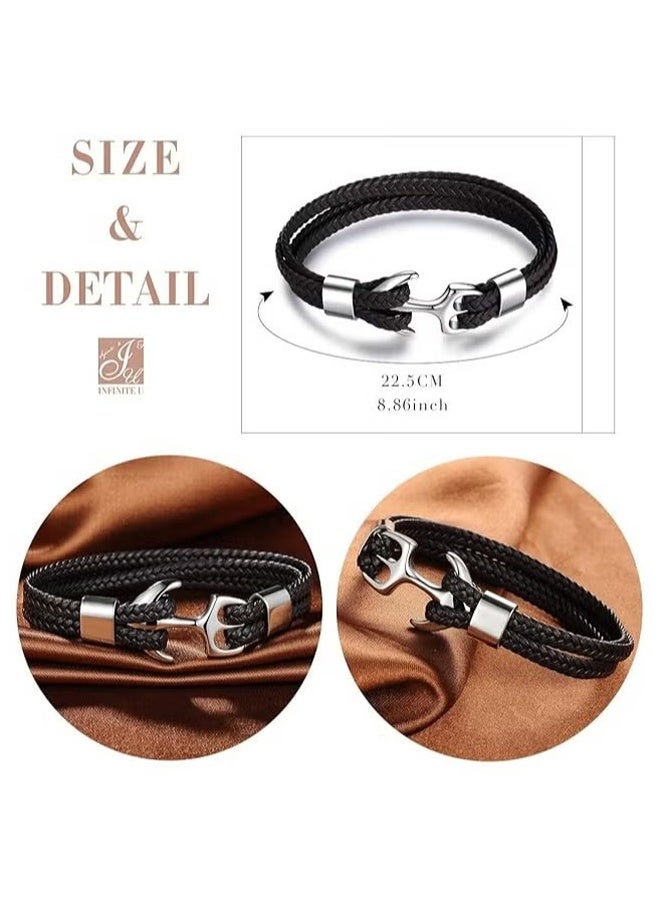 HY Bracelet for Men & Women, Handmade Cowhide Leather Wrap Bracelet, Multilayer Vintage Anchor Cuff Bracelet, Men/Women/Couples/Lovers/Partners - Image 3