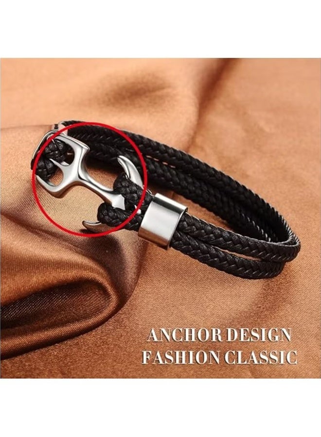 HY Bracelet for Men & Women, Handmade Cowhide Leather Wrap Bracelet, Multilayer Vintage Anchor Cuff Bracelet, Men/Women/Couples/Lovers/Partners - Image 4