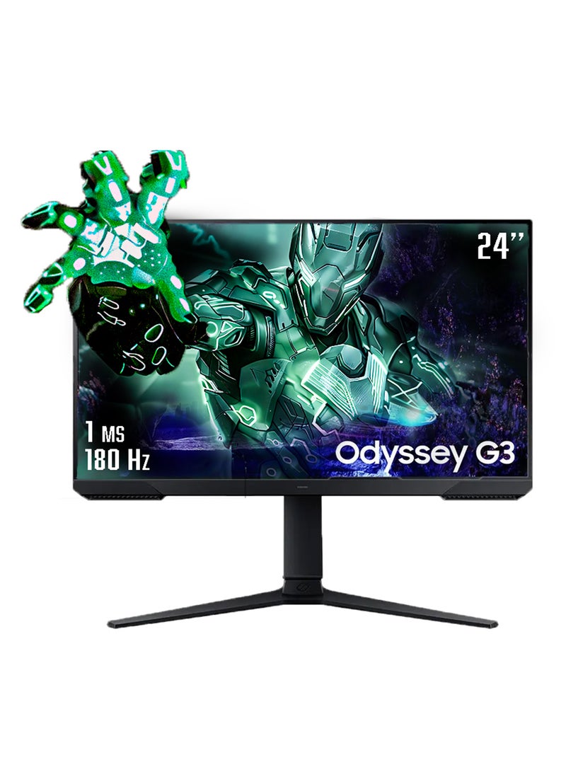 Samsung 24 inch Odyssey G3 G30D Gaming Monitor (1920x1080) FHD With 180Hz Refresh Rate, 1ms Response Time, Virtual Aim point, Black Equalizer, Eye Saver Mode, 3 side borderless, x2 HDMI & AMD FreeSync, HAS(Tilt, Swivel, Pivot) | LS24DG302EMXUE Black - Image 1