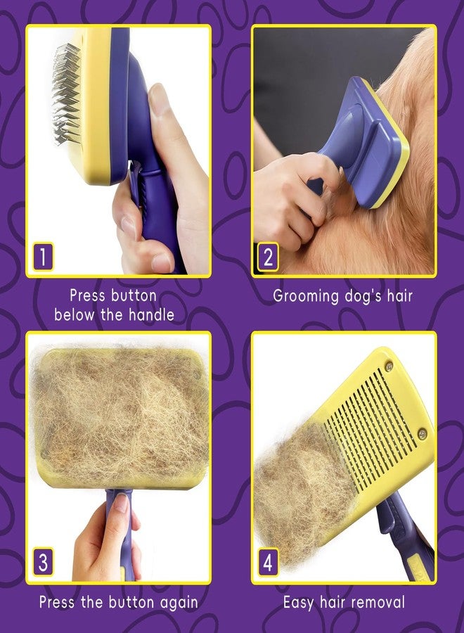 Bozenu Dog & Cat Brush for Shedding with Self-cleaning, Deshedding Dog Brush for Long Short Haired Dogs and Indoor Cats, Slicker Brush for Dogs Removes Loose Fur, Dog Hair Brush for Massaging Grooming Purple - Image 2