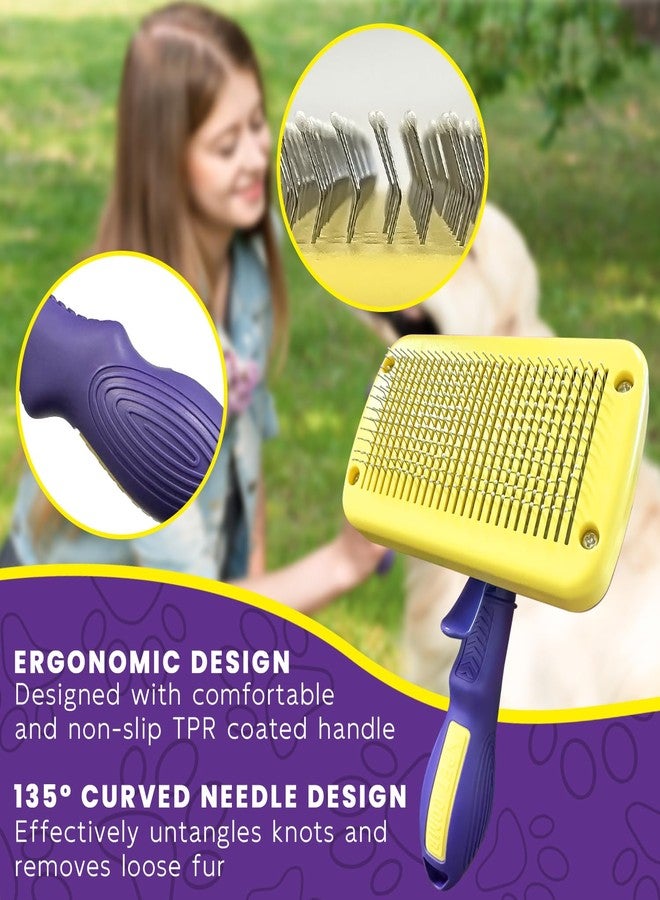 Bozenu Dog & Cat Brush for Shedding with Self-cleaning, Deshedding Dog Brush for Long Short Haired Dogs and Indoor Cats, Slicker Brush for Dogs Removes Loose Fur, Dog Hair Brush for Massaging Grooming Purple - Image 3