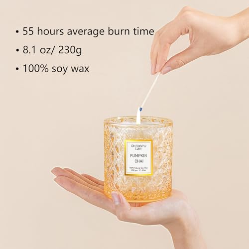 Chloefu LAN Pumpkin Chai Candles Halloween Candle Gift, Farmhouse Candles for Home, Luxury Scented Soy Jar Fall Candle with up to 55 Hour Long Lasting, Home Decor, Barn Fall Decor Pottery, 8.1oz - Image 2