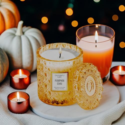 Chloefu LAN Pumpkin Chai Candles Halloween Candle Gift, Farmhouse Candles for Home, Luxury Scented Soy Jar Fall Candle with up to 55 Hour Long Lasting, Home Decor, Barn Fall Decor Pottery, 8.1oz - Image 4