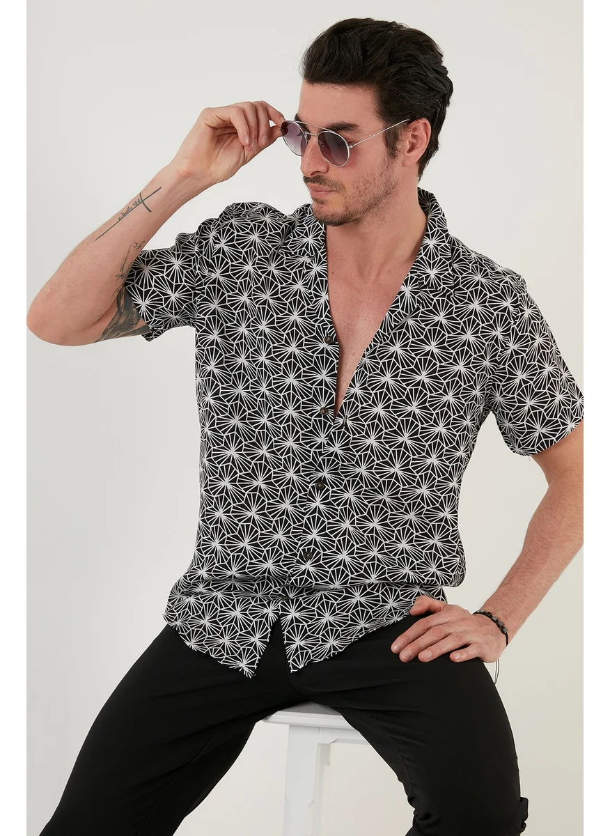 Buratti Short Sleeve Patchwork Collar Patterned Shirt Men's Shirt CF21S114293
