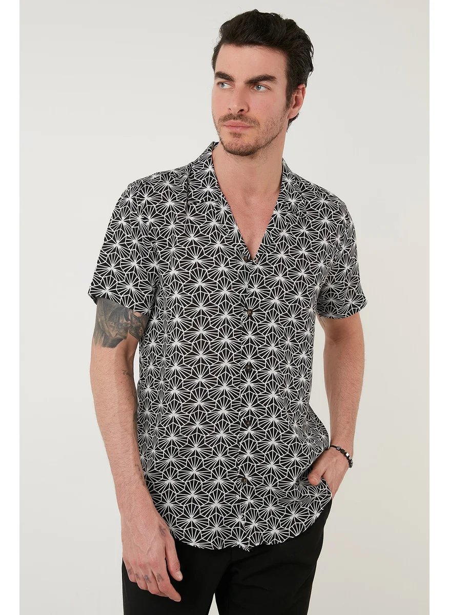 Buratti Short Sleeve Patchwork Collar Patterned Shirt Men's Shirt CF21S114293