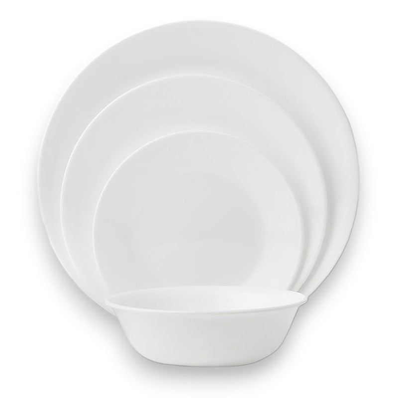 Corelle طقم أدوات المائدة Corelle Vitrelle المكون من 18 قطعة لخدمة 6 أشخاص، زجاج ثلاثي الطبقات ومقاوم للتشقق، أطباق وأوعية خفيفة الوزن دائرية، بيضاء شتوية - Image 4