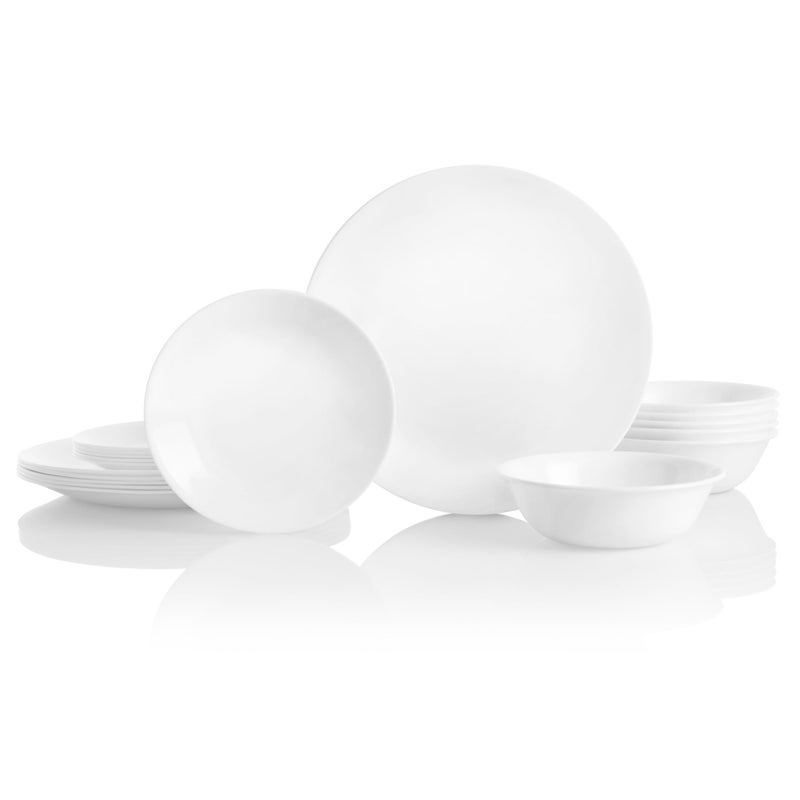 Corelle طقم أدوات المائدة Corelle Vitrelle المكون من 18 قطعة لخدمة 6 أشخاص، زجاج ثلاثي الطبقات ومقاوم للتشقق، أطباق وأوعية خفيفة الوزن دائرية، بيضاء شتوية - Image 1