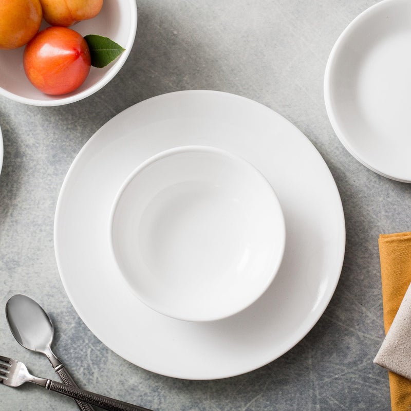 Corelle طقم أدوات المائدة Corelle Vitrelle المكون من 18 قطعة لخدمة 6 أشخاص، زجاج ثلاثي الطبقات ومقاوم للتشقق، أطباق وأوعية خفيفة الوزن دائرية، بيضاء شتوية - Image 2