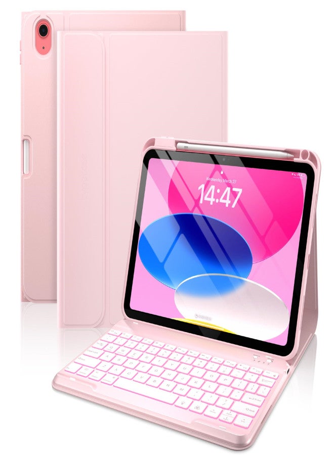 Tablet protective case 7-color backlit detachable keyboard with pen holder suitable for iPad 11th generation (A16) 11 inch 2025, 10th generation 10.9 inch 2022 7-color backlit keyboard cover, detachable wireless keyboard with pen holder, ultra-thin keyboard cover - Image 4