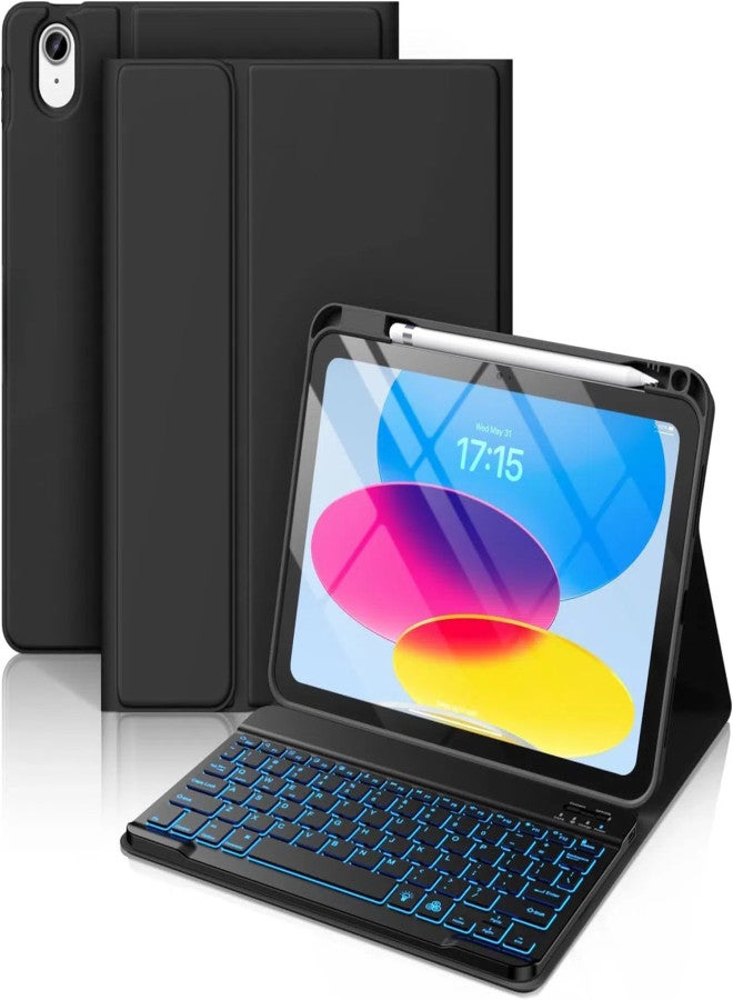 Tablet protective case 7-color backlit detachable keyboard with pen holder suitable for iPad 11th generation (A16) 11 inch 2025, 10th generation 10.9 inch 2022 7-color backlit keyboard cover, detachable wireless keyboard with pen holder, ultra-thin keyboard cover - Image 2