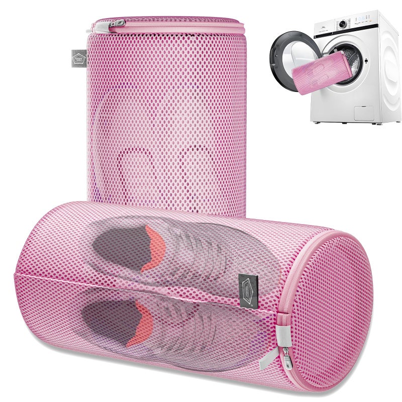Kimmama Shoe Washing Machine Bag Shoe Bag for Washing Machine Mesh Laundry Bags for Sneakers Footwear Trainers Slippers Pink Sandwish Net 8x15 - Image 2