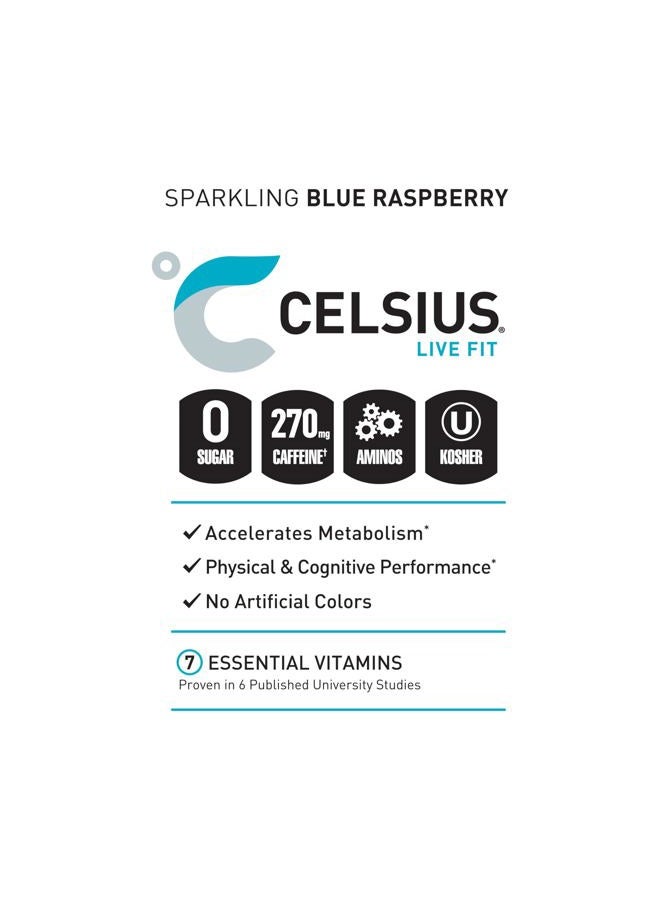 CELSIUS مشروب الطاقة الفوار الأزرق الأساسي™، خالي من السكر، 16 أونصة سائلة (عبوة من 12) - Image 4