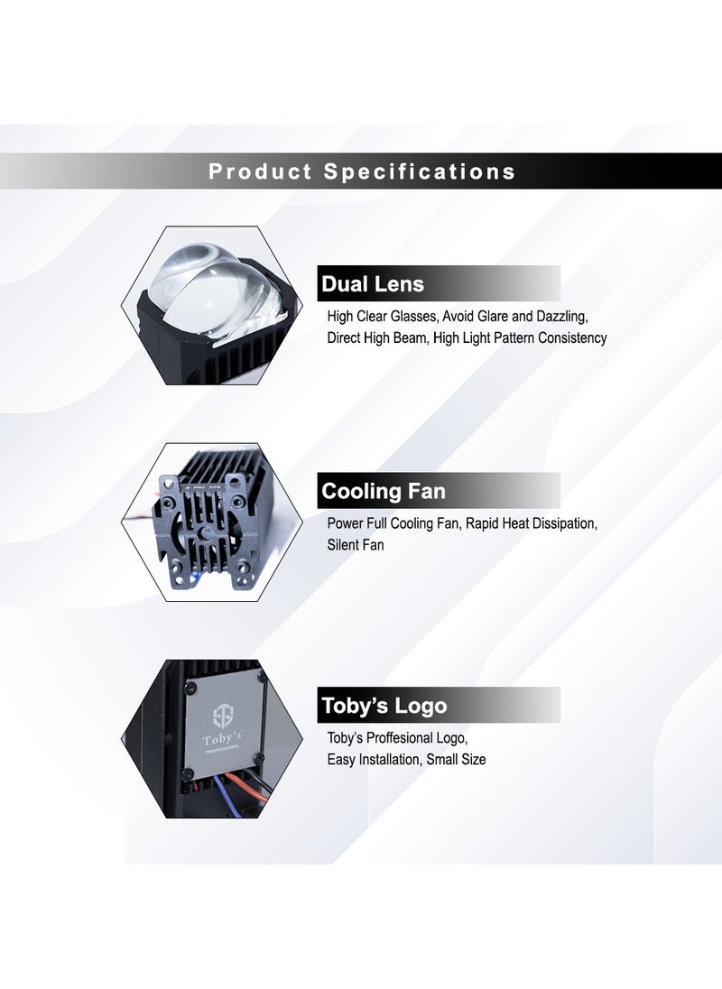 Toby's Toby's 80watts/Pair Led Lens Pro-006 3Inch Bi LED Projector Lenses For Headlight  6000K Auto Lamp Car Lights Retrofit Kits Hyperboloid Lens  - Image 4