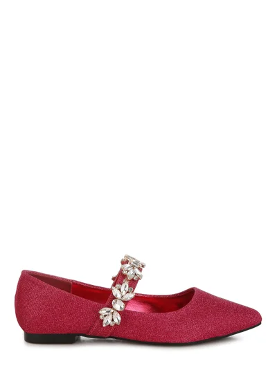 London Rag Diamante Brooch Glitter Ballerinas in Fuchsia
