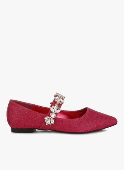 London Rag Diamante Brooch Glitter Ballerinas in Fuchsia
