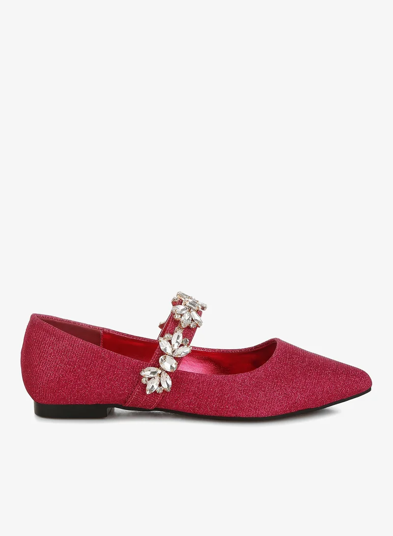 Diamante Brooch Glitter Ballerinas in Fuchsia