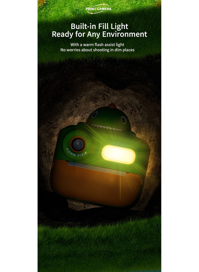 GULFLINK K64 Cute Cartoon Design HD 48 Million Pixels Video Recording 1080P Instant Print Camera Kids Toy for Children - Green - Image 4