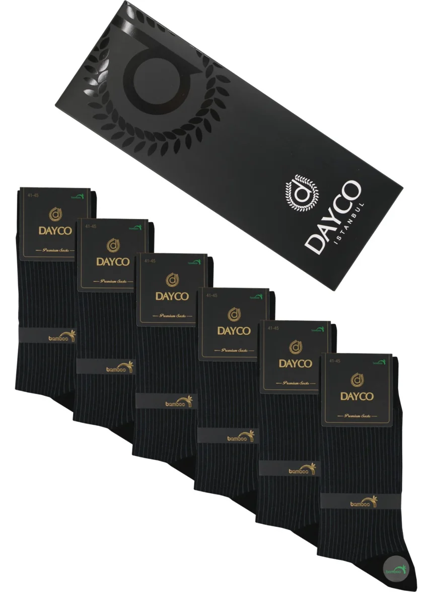 DAYCO Premium Bamboo Men's Summer Socks Set of 6 Boxed Striped Black