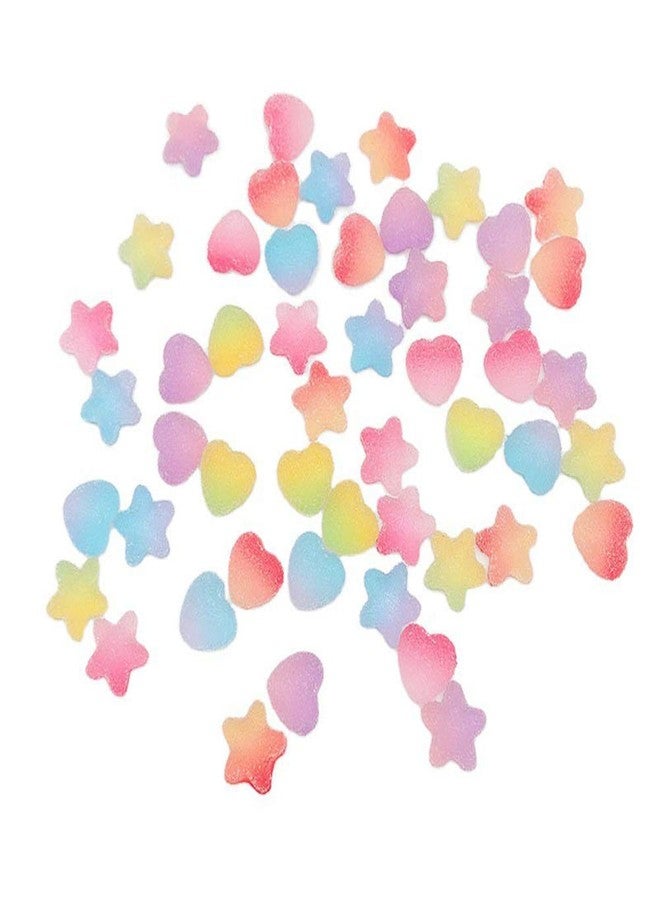 SUKPSY 50 Pcs Random Mixed Gradient Color 3D Soft Candy Resin Heart Stars Nail Art Decorations Charms Nail Glitter Stickers Decals for DIY Nail Art Design Hair Clip Craft Making Supplies (pattern 1) - Image 3