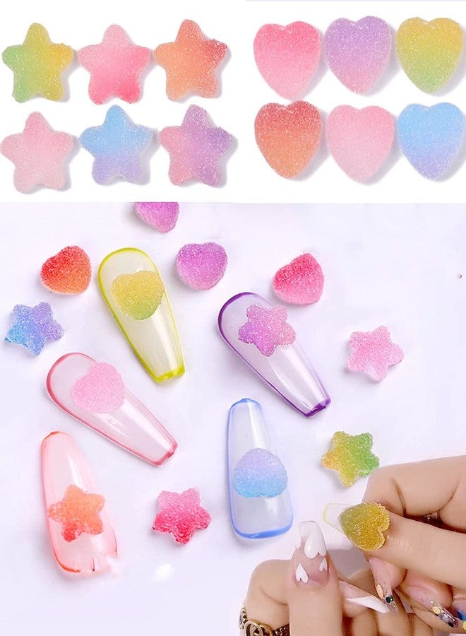 SUKPSY 50 Pcs Random Mixed Gradient Color 3D Soft Candy Resin Heart Stars Nail Art Decorations Charms Nail Glitter Stickers Decals for DIY Nail Art Design Hair Clip Craft Making Supplies (pattern 1) - Image 1