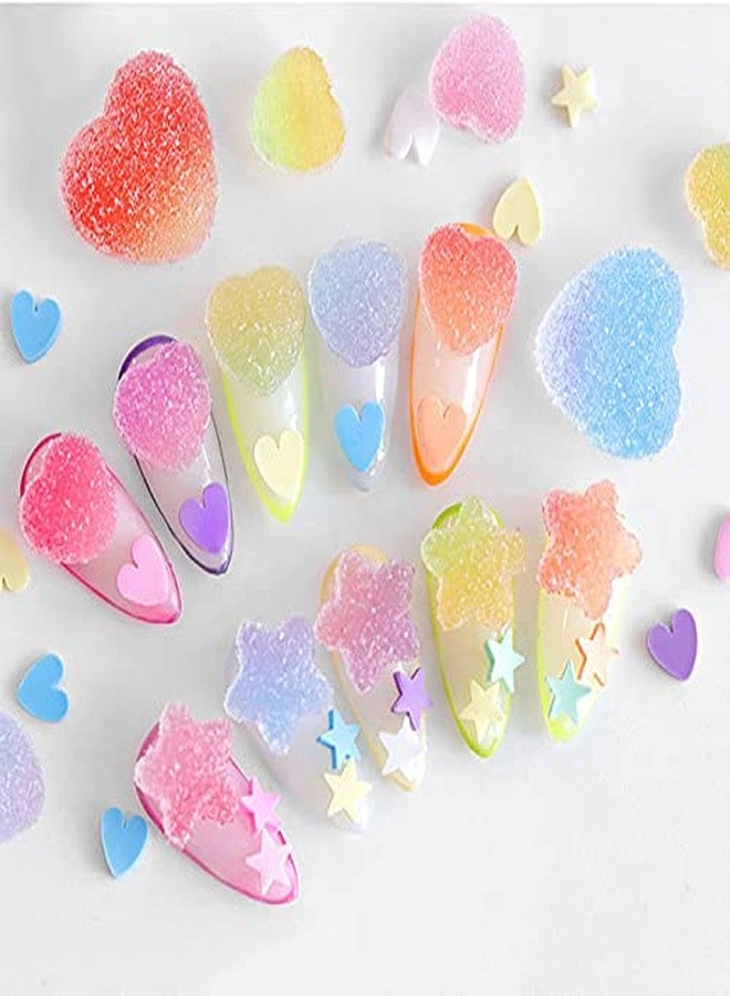 SUKPSY 50 Pcs Random Mixed Gradient Color 3D Soft Candy Resin Heart Stars Nail Art Decorations Charms Nail Glitter Stickers Decals for DIY Nail Art Design Hair Clip Craft Making Supplies (pattern 1) - Image 5