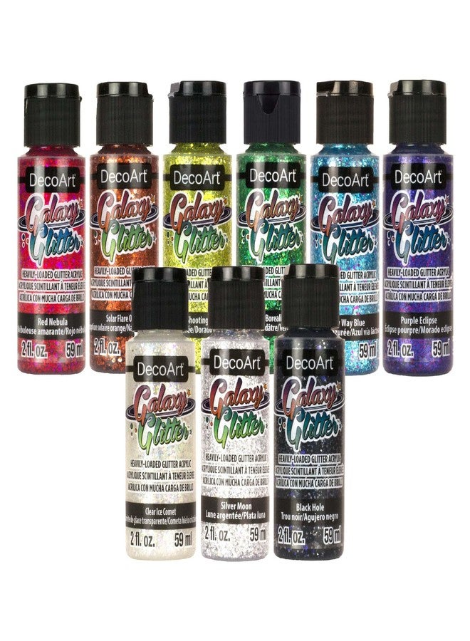 DecoArt Galaxy Glitter Paint 9 Color Glitter Rainbow Paint Set, Brush-on Glitter Acrylic Paint, 2 FL oz (Pack of 9) - Image 1