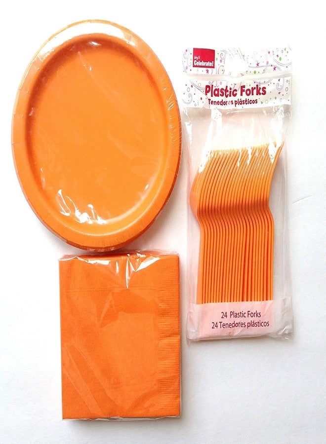 Walmart Classic Orange Party Supply Pack for 24 Guests- Plates, Napkins, Forks by Walmart - Image 2