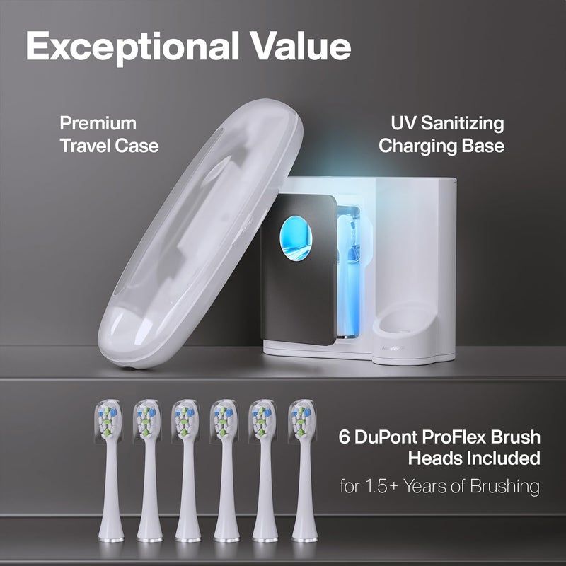 Aquasonic Vibe Series PRO – Ultra-Whitening Electric Toothbrush – 5 Modes & Smart Timers – UV Sanitizing Base – ADA Accepted (Charcoal Metallic) - Image 5