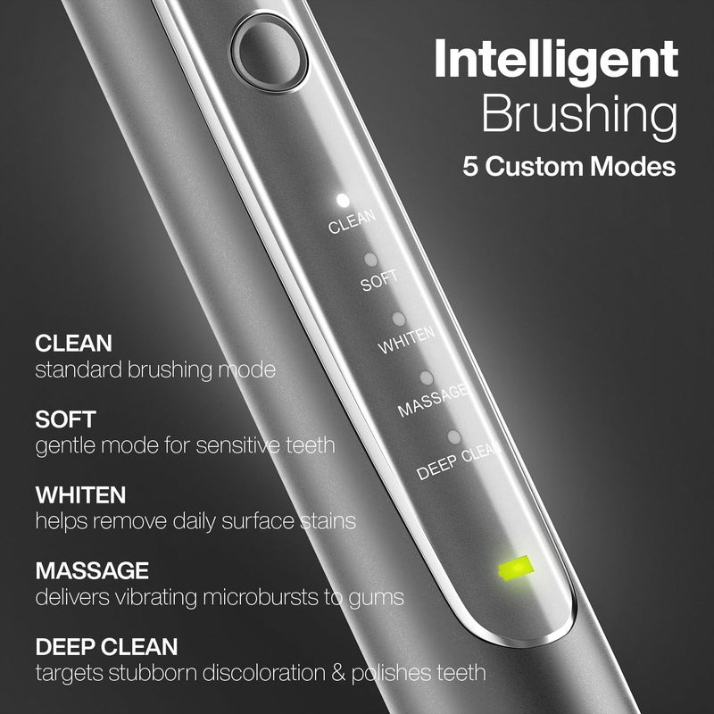 Aquasonic Vibe Series PRO – Ultra-Whitening Electric Toothbrush – 5 Modes & Smart Timers – UV Sanitizing Base – ADA Accepted (Charcoal Metallic) - Image 4