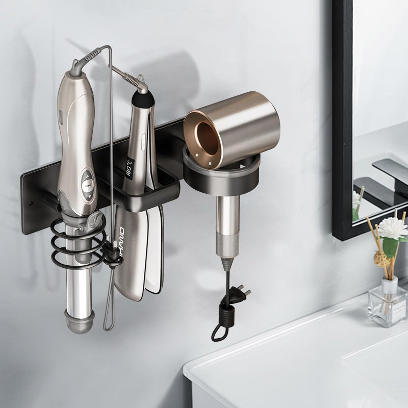 HOHOWU Hair Dryer Holder Wall Mounted,Blow Dryer, Curling Iron, Straightener Holder 3 in 1 Bathroom Metal Hair Tool Organizer Rack-BLACK-1 - Image 3