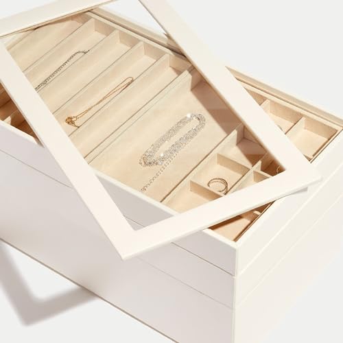 Wolf Designs WOLF VAULT Tray Necklace Insert, Beige - Includes 10 Necklace Compartments - Stackable - Anti-Tarnish LusterLoc Lining - Prevents Jewelry Discoloration + Tarnishing - Image 5