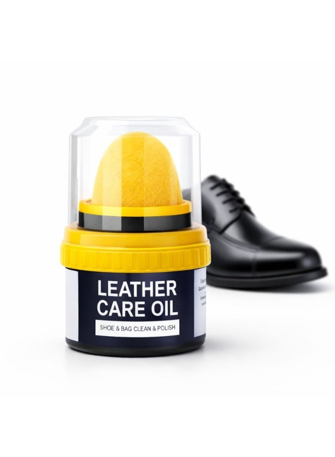 عبوة مزدوجة من زيت العناية بالجلد مع أداة تطبيق إسفنجية مدمجة (شفاف وأسود) – لتنظيف وتلميع وحماية الأحذية والحقائب والأرائك ومقاعد السيارات الجلدية – يعيد اللمعان ويوفر حماية مقاومة للماء. - Image 1