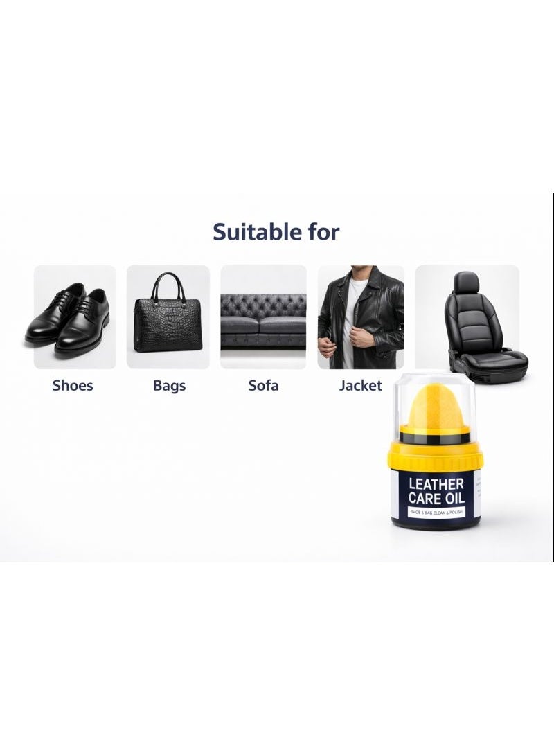 عبوة مزدوجة من زيت العناية بالجلد مع أداة تطبيق إسفنجية مدمجة (شفاف وأسود) – لتنظيف وتلميع وحماية الأحذية والحقائب والأرائك ومقاعد السيارات الجلدية – يعيد اللمعان ويوفر حماية مقاومة للماء. - Image 4