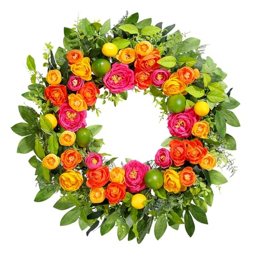 Vsonker 26" Spring Wreaths for Front Door, Large Artificial Lemon Wreath with Yellow and Green Lemons for Indoor Outdoor Wall Window, Outside Summer Floral Wreath Decor for Home Porch - Image 1
