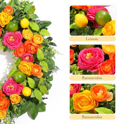 Vsonker 26" Spring Wreaths for Front Door, Large Artificial Lemon Wreath with Yellow and Green Lemons for Indoor Outdoor Wall Window, Outside Summer Floral Wreath Decor for Home Porch - Image 4
