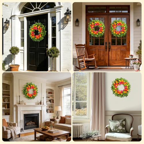 Vsonker 26" Spring Wreaths for Front Door, Large Artificial Lemon Wreath with Yellow and Green Lemons for Indoor Outdoor Wall Window, Outside Summer Floral Wreath Decor for Home Porch - Image 5