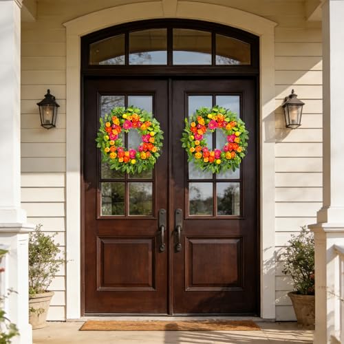Vsonker 26" Spring Wreaths for Front Door, Large Artificial Lemon Wreath with Yellow and Green Lemons for Indoor Outdoor Wall Window, Outside Summer Floral Wreath Decor for Home Porch - Image 3