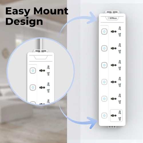 EMBOX Extension Board with Switches 2500W, 6 Universal Sockets, Individual Switch, Safety Shutter, 6 amp Spike Guard, LED Indicator, 2 Meter Extension Cord - Image 5
