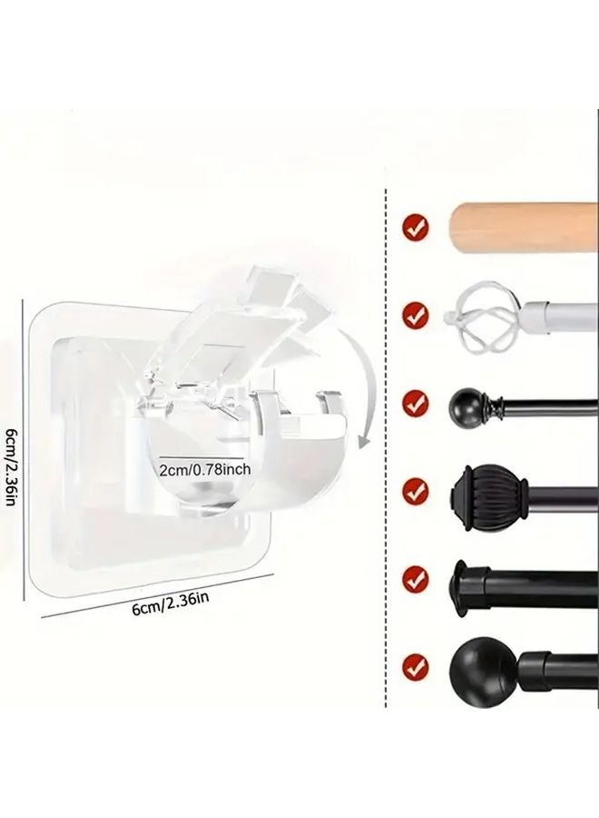 قطعتان من حامل قضيب الستائر الأبيض بدون حفر، شماعات حائطية قابلة للتعديل ثقيلة الوزن، مثبتة باللصق - Image 5