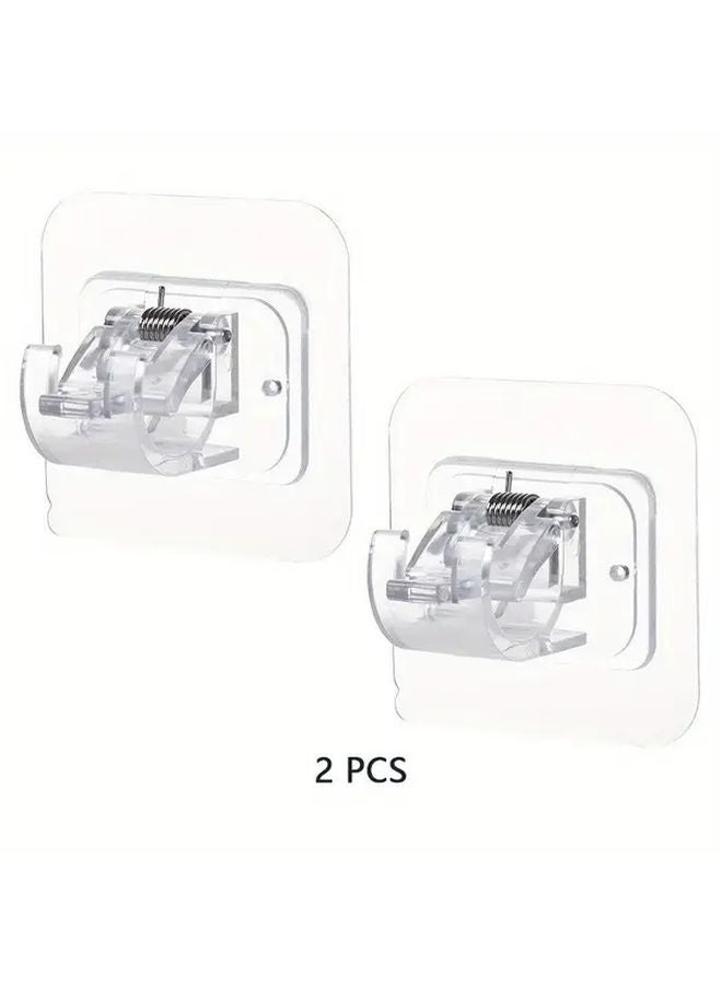 قطعتان من حامل قضيب الستائر الأبيض بدون حفر، شماعات حائطية قابلة للتعديل ثقيلة الوزن، مثبتة باللصق - Image 1