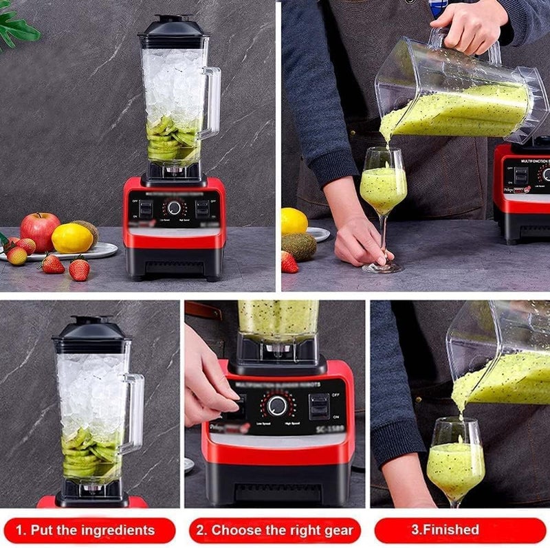 JIHAM Professional Heavy Duty Commercial Mixer Juicer Speed Grinder Ice Blender Gray/Red 32011EJ - Image 5