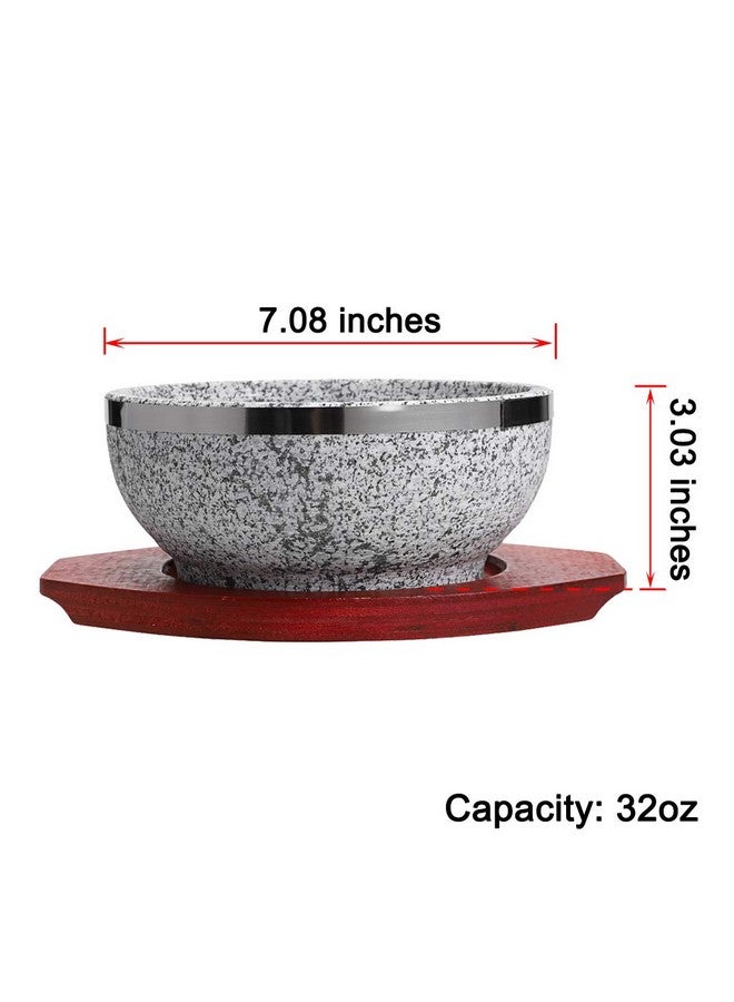 MDLUU 2 Pcs Dolsot Bibimbap Bowl 32 Oz, Granite Stone Bowl with Wood Base, Dolsot Pot for Korean Soup, Rice and Stew - Image 2