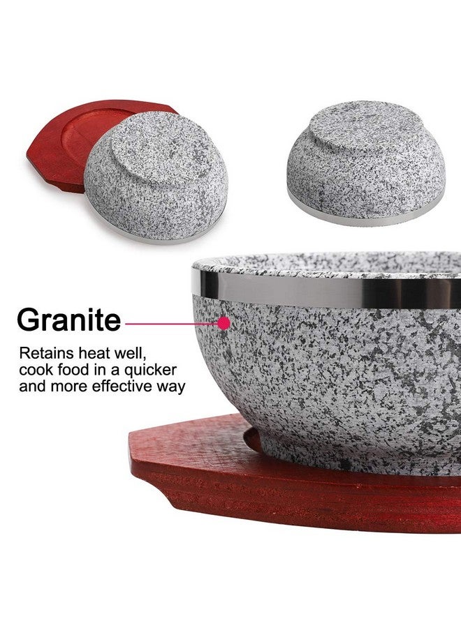 MDLUU 2 Pcs Dolsot Bibimbap Bowl 32 Oz, Granite Stone Bowl with Wood Base, Dolsot Pot for Korean Soup, Rice and Stew - Image 3