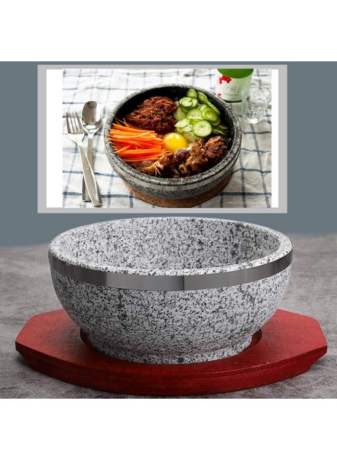 MDLUU 2 Pcs Dolsot Bibimbap Bowl 32 Oz, Granite Stone Bowl with Wood Base, Dolsot Pot for Korean Soup, Rice and Stew - Image 5