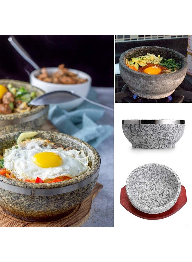 MDLUU 2 Pcs Dolsot Bibimbap Bowl 32 Oz, Granite Stone Bowl with Wood Base, Dolsot Pot for Korean Soup, Rice and Stew - Image 4