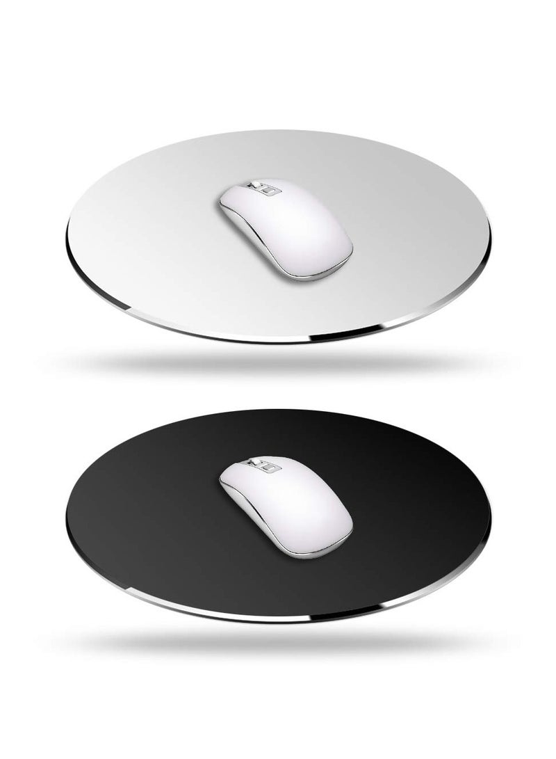 2 Pack Ultra Thin Aluminum Mouse Pad, 7.8 Inch Double-Sided Round Mat for Precision Control (Silver & Black), Smooth Surface for Fast Tracking - Image 1