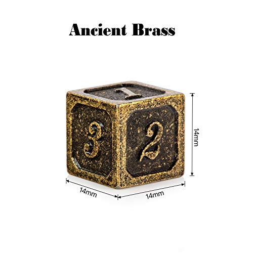 DNDND 6 Sided Dice Set 6 Pieces Ancient Brass D6 Metallic Dice with Free Black Velvet Bag for DD DND Pathfinder Shadowrun or GURPs - Image 5