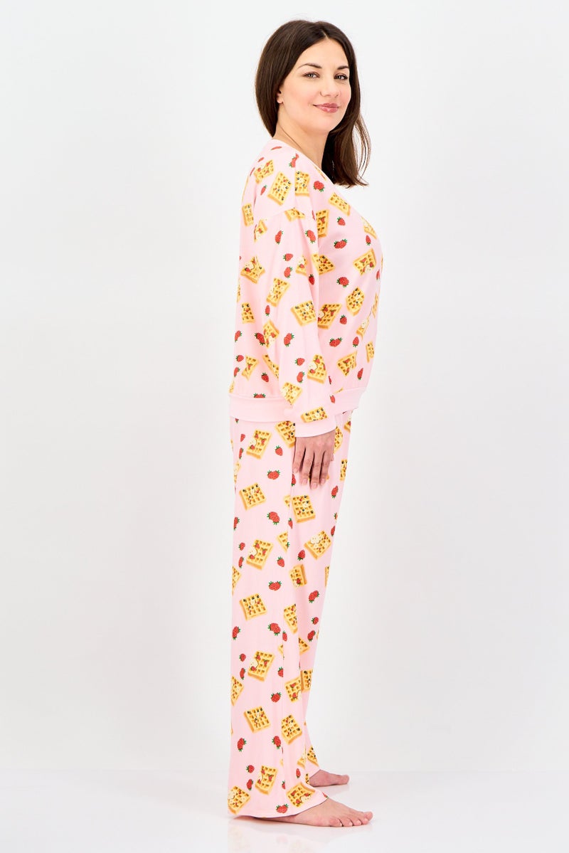 Kensie Women 2 Pcs Allover Print Long Sleeve Pyjama Set, Multicolor - Image 3