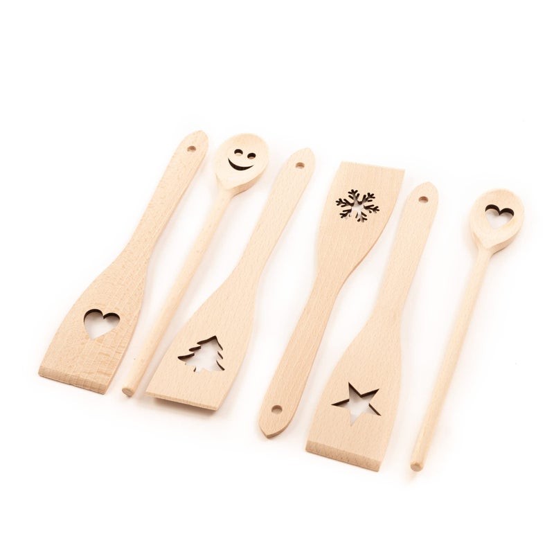 tuuli Kitchen 6Piece Wooden Cooking Utensils Set Specially Designed Solid Beechwood Wooden Spoons and Wood Spatula with Motiv Durable Wooden Utensils for Everyday Use