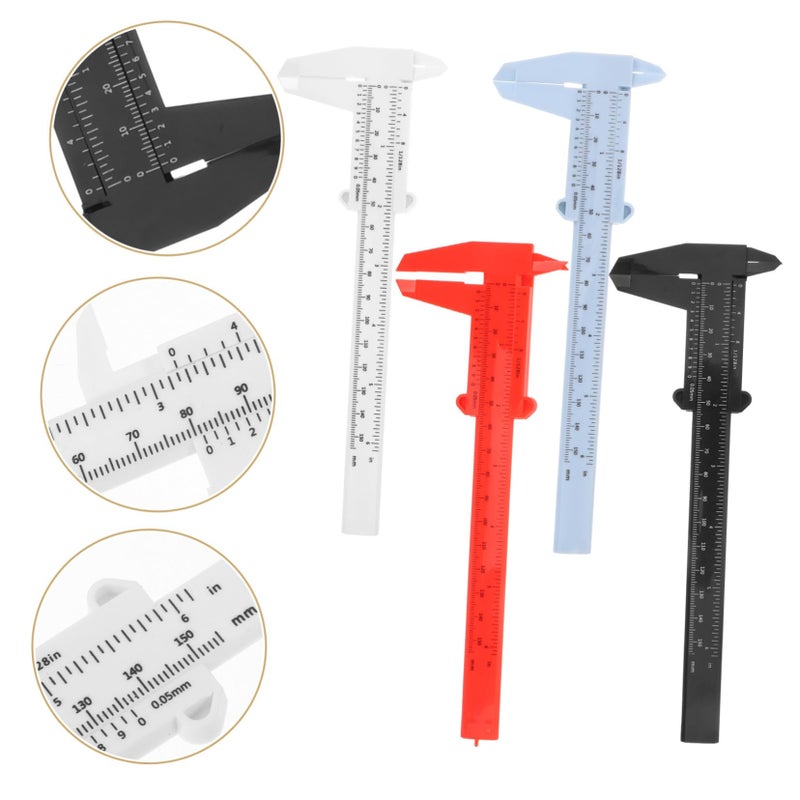 4pcs Plastic Vernier Caliper Slide Ruler Measuring Tool Set Blue - Image 4